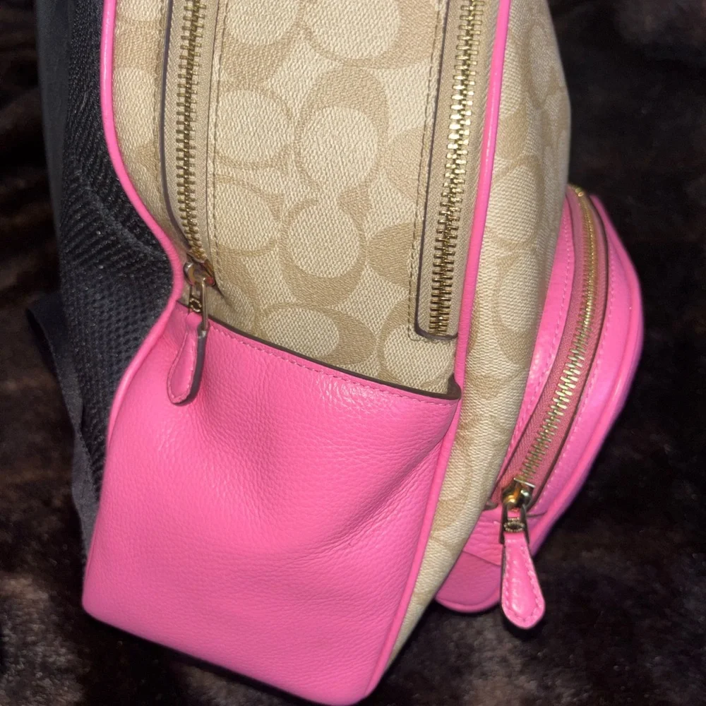 Coach Signature Canvas and Pink Leather Backpack
